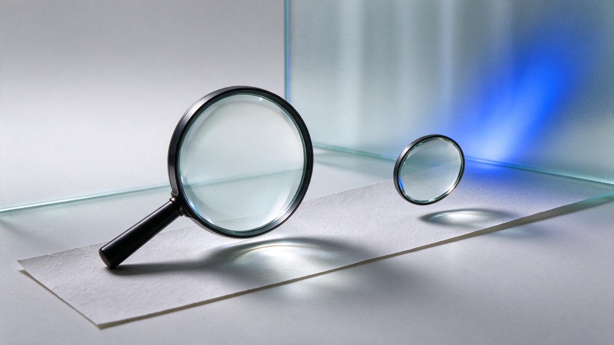 Two lenses above a paper strip