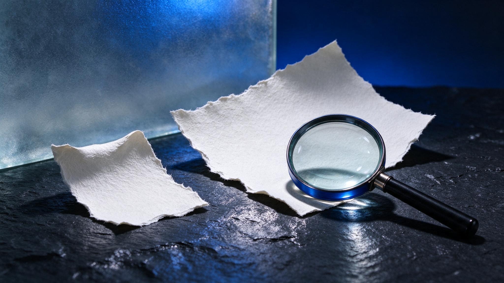 A paper fragment and a magnifying lens